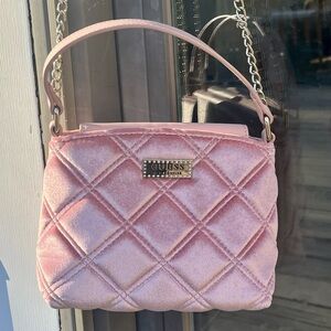 Guess Nina pink velvet quilted mini bag
